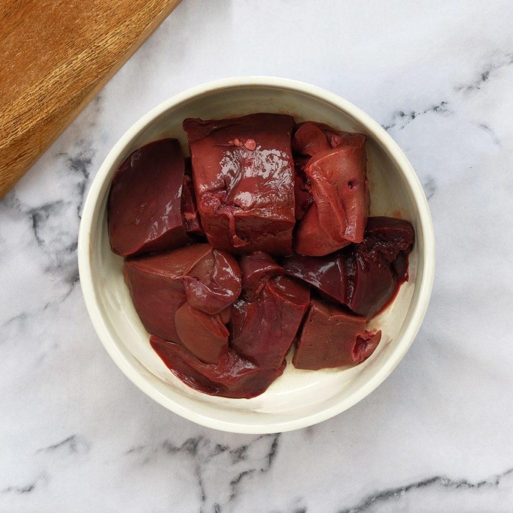 Lamb liver in a dog bowl